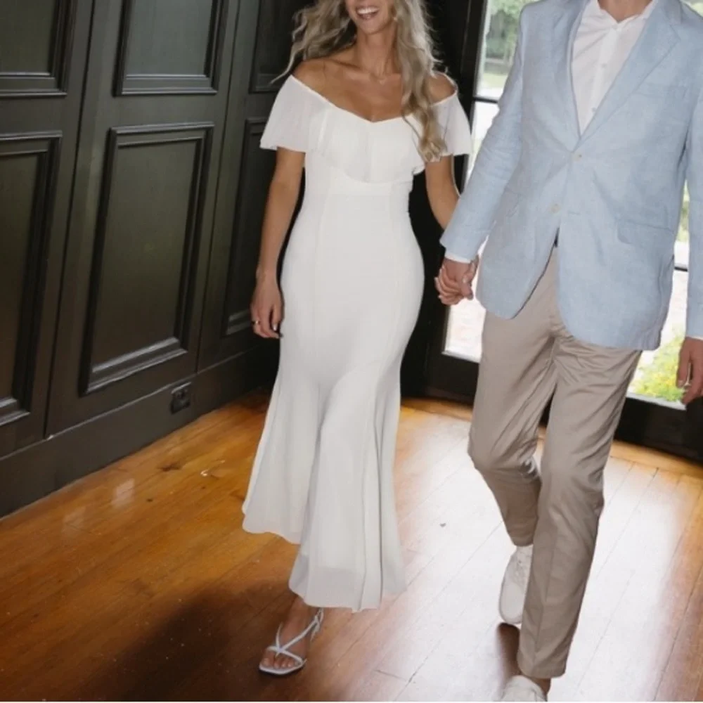 NWT Reformation Charee Ruffle Off Shoulder Short Sleeve Cape Midi Maxi Dress - Picture 11 of 14